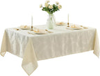Newbridge Barcelona Luxury Damask Fabric Tablecloth, 70” Extra Wide x 90” Rectangle, Antique White, 100% Polyester, No Iron, Soil Resistant Dining Room, Party and Banquet Table Cover