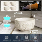 Artena Small Bowls Set of 4, 12 oz Ceramic Embossment Dessert Bowls, white Bowl for Kitchen, Ice Cream, Side Dishes, Rice, Cereal, Fruit, 4.5 Inch, Microwave & Dishwasher Safe, Pinwheel Flower