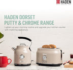 Haden Dorset 2 Slice Wide Slot Stainless Steel Toaster with Adjustable Browning Control & Non-Slip Feet, Putty & Chrome