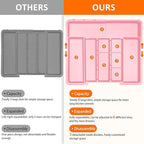 Large Utensil Drawer Organizer Expandable Silverware Organizer for Kitchen Drawer Adjustable Cooking Utensil Holder Cutlery Flatware Tray Spatula Tools Gadgets Storage Dividers Plastic Pink