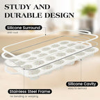 1 Pc Mini Muffin Pans with Metal Reinforced Frame, 24 Cups Nonstick Silicone Cupcake Tray for Baking, Food Grade Small Muffin Molds with Handles (Cream)