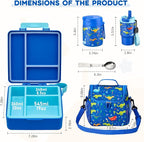 Lunch Box Set with Bento Box Container, 17OZ Stainless Steel Food Soup Thermo, Kids Water Bottle & Portable Insulated Lunch Bag, Leakproof, Hot/Cold Retention for School, Travel (Dinasour)