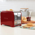Kenmore toaster 2 slice - extra wide slot countertop kitchen appliance, defrost function, tostador de pan, compact design, easy clean crumb tray, bread bagel, 9 shade settings, stainless steel & Red