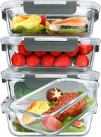 M MCIRCO 5 Pack 36 oz Glass Food Storage Containers with Lids,4.5 Cups,Gray by M MCIRCO