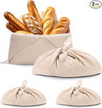 2 Pack Beeswax Bread Bags, Striped Linen Bento Bags, 14" Cotton Loaf Bag, Reusable Organic Food Storage, Sourdough Bag, Rustic Farmhouse Azuma Bukuro Origami Wrap for Baked Gifts (Natural Color, 2)