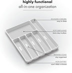 madesmart Classic Large Silverware Tray - White |CLASSIC COLLECTION | 6-Compartments| Kitchen Drawer Organizer | Soft-Grip Lining and Non-Slip Rubber Feet | BPA-Free (Pack of 6)