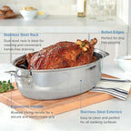Viking 3-Ply Oval Roasting Pan, 8.5 Quart, Stainless Steel Kitchen Cookware with Metal Induction Lid and Rack, Great for Turkey, Dishwasher and Oven Safe, Silver