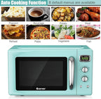 COSTWAY Retro Countertop Microwave Oven, 0.9Cu.ft, 900W Microwave Oven, with 5 Micro Power, Defrost & Auto Cooking Function, LED Display, Glass Turntable and Viewing Window, Child Lock