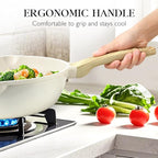 GiPP Nonstick Deep Frying Pan Skillet, 9.5" Saute Pan with Lid, Granite Induction Cookware Non Stick Cooking Pan, PFOA PFOS APEO Free, White