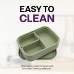 Silicone Bento Box, 3 Removable Compartments, BPA-Free, Leak-Resistant, Dishwasher and Microwave Safe, Perfect for Work, Travel & Meal Prep, (Green)
