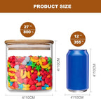 Glass Food Storage Jars 27oz Set of 6,Glass Storage Containers Clear Glass Food Canister with Bamboo Lid Airtight For Serving Tea, Coffee, Flour, Sugar, Candy, Cookie, Spice and More (Square)