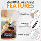 13.4 in Stainless Steel Spatula Set of 2, Heavy Duty Solid & Slotted Metal Spatula with Silicone Handle for Cast Iron Skillet, Egg, Burger and Grilling, Large