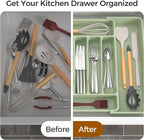 Extra Large Expandable Silverware Organizer, BPA-Free Food-Safe Cutlery Flatware Organizer, Kitchen Utensil Drawer Organizer, Adjustable Silverware Holder for Spoons Forks Knives, Green