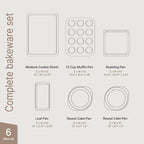 BAKKEN 6-Piece Kitchen Baking Pan Set - Commercial Grade Carbon Steel Bakeware, With Nonstick Coating, Stackable and Space-saving Design, PFOA, PFOS, PTFE Free, Oven Safe (Up To 450°F), Gray Marble