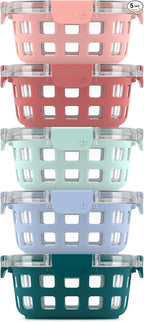 Ello Duraglass 3.4 Cup Round Meal Prep Sets 10Pc, 5 Pack Set- Glass Food Storage Container with Silicone Sleeve and Airtight BPA-Free Plastic Lids, Dishwasher, Microwave, and Freezer Safe, Melon