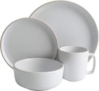 Gibson Home Zuma 16 Piece Round Kitchen Dinnerware Set, Dishes, Plates, Bowls, Mugs, Service for 4, Matte Stoneware, White