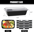 100 PACK, 24 oz. Meal Prep Containers, Extra Large & Thick Food Storage Containers with Lids - BPA Free Stackable Microwavable & Dishwasher Safe, Travel, To Go, Bento Box