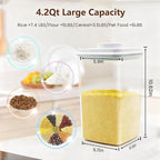 Pop Airtight Food Storage Containers Set with Lids, Large 4.2Qt/4L Food Containers with Scoop, Kitchen Pantry Organization and Storage, BPA Free Stackable Cereal Container (2 * 4.2Qt)