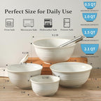 Hasense Ceramic Mixing Bowls, 2.1/1.5/1.0/0.5 Qt, Nesting Bowls for Cooking, Baking, Serving Dishes for Salad, Fruits, Popcorn, Dishwasher & Microwave Safe, Set of 4, Clay-Infused White