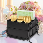 Silverware Caddy Utensil Organizer With Handle, Outdoor Picnic and Camping Utensil Holder, Flatware Holder for Party Gatherings, Metal - Black