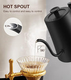 1.0L Electric Gooseneck Kettle, ±1℉ Temperature Control & Keep warm, for Pour Over Coffee and Tea, 304 Stainless Steel Inner and lid, Quick Heating Electric Kettles for Boiling Water