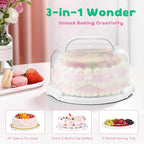 Cake Carrier With Lid And Handle, Bpa-Free Cake Holder With Lid For 10 Inch Round Cake Carrier With 10 pcs Round Golden Cake Boards And Portable Insulated Bag（White）