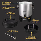 Homecraft 45-Cup Coffee & Hot Beverage Urn - Quick Brewing, Drip-Free Spout, Water Level Markings, Reusable Filter, & Carry Handles - Aluminum