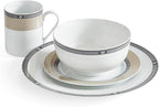 Portmeirion Home Vintage Chic 16 Piece Set - Porcelain Dinnerware with Art Deco Borders - 10.5" Dinner Plates, 7.5" Salad Plates, 5.5" Bowls, 11.5 Oz Mugs - Microwave & Dishwasher Safe Place Settings