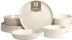 Stone Lain Claire 12-Piece Dinnerware Set Stoneware, Plates and Bowls Set, Dishwasher and Microwave Safe, Dish Set for 4, White