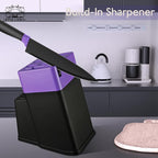 14 Pcs Kitchen Knife Block Set with Sharpener German High Carbon Stainless Steel Chef Knives, Razor-Sharp & Durable, Lightweight Anti-Slip Handle, Professional Set for Home & Kitchen (Purple)