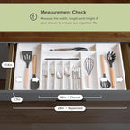 KitchenEdge Premium Silverware, Flatware and Utensil Organizer for Kitchen Drawers, Food-Safe Contract Grade, Expandable from 16 to 28 In, White Bamboo