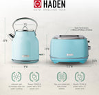 Haden Heritage 1.7 Liter Stainless Steel Electric Tea Kettle with Heritage 2 Slice Wide Slot Stainless Steel Bread Toaster, Turquoise
