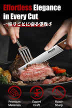 Huusk Steak Knives Set of 6 with Drawer Organizer-4.5 in Japanese Serrated Steak Knife Set with Block, Serrated & Straight Dual-Edge, Stainless Steel Steaks Knives with Holder, Gift Box for Men Wowen