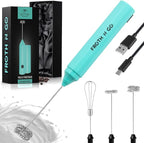 Zulay Kitchen FrothMate Powerful Milk Frother Portable & Compact Handheld Foam Maker Lattes, Cappuccinos (Aqua, Froth N Go)