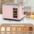 SEEDEEM Toaster 2 Slice, Touch Control Screen, Smart Stainless Toaster, 6 Shade Setting, 6 Bread Selection, Countdown, Removable Crumb Tray, 900W, Peach Pink