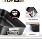 HONGBAKE Nonstick Lasagna Pan 3 Inch Deep, 9x13 Baking Pan, Rectangular Sheet Cake Pan, Roasting Pan for Oven with Stainless Steel Handles, Dishwarsher Safe, Dark Grey