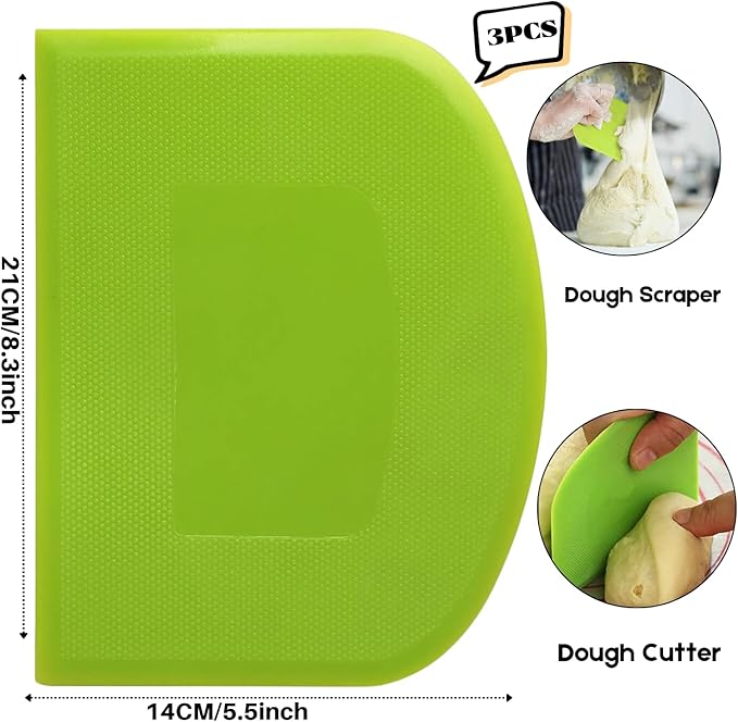 SURDOCA Dough Scraper Bench Scraper - 3P 8.3x5.5" Plastic Flexible Bowl Scraper, Sharp Edge & Angles Cake Scraper. Non-Slip Bakeware Decorating Tools Sculpting & Modeling Tools - White+Blue+White