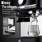 Garvee 20 Bar Pressure Espresso Machine with Grinder, 1.5L Removable Water Tank, Milk Frother Steam Wand for Latte/Cappuccino (BLACK,20Bar,With Grinder)