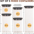 Glass Airtight Food Storage Containers with Silicone and Glass Lids – BPA-Free Jars and Canisters for Pasta Rice Flour, Dry or Wet Foods, Pantry Meal Prep – Set of 5 with Portion Tool