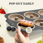 BRONYPRO Silicone Donut Pan for Baking with Metal Frame, 3.35 Inch Large doughnut pan,donut molds for baking Nonstick Non Toxic Bakeware for Oven, Brown