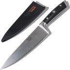 DALSTRONG Chef Knife - 8 inch Blade - Gladiator Series ELITE - Forged HC German Steel Chef's Knife - Razor Sharp Kitchen Knife - Professional Full Tang Knife - Black G10 Handle - Sheath -NSF Certified
