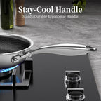 Innerwell 12 inch Tri-Ply Stainless Steel Frying Pan With Lid Large Nonstick Honeycomb Coatings Skillet for Eggs & Omelettes Non Toxic Healthy Omelette Pan Compatible W/All Cooktops