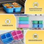 6 Pcs Snack Box Container Set, Reusable 3&4 Compartment Meal Prep Snack Containers for Adults Kids Toddler, BPA-Free Divided Lunchable Container for School, Work and Travel (Transparent Lids)