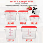 4QT NSF Food Storage Containers with Lids: 4 PCS [Total Food Grade][Hot&Cold Resistant] Commercial Clear Food Storage Containers for Restaurant Kitchen Proof Dough, Measuring Spoons Included(Red)