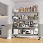 Himimi 72" H Storage Shelves 4 Tier Metal Shelving Adjustable Wire Shelf with Wheels, Heavy Duty Shelving for Garage Kitchen Pantry Bathroom Laundry,18" D*48" W*72" H, Silver