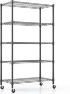 Himimi 5-Tier Heavy Duty Steel Wire Rack Storage Shelving, Adjustable Metal Storage Shelves with Wheels, 82''H Wire Shelf for Kitchen Garage Basement Pantry Organization, 18" D×36" W×82" H-Black