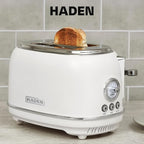 Haden Chelsea 2 Slice Wide Slot Toaster with Adjustable Browning Control, Ivory & Chrome