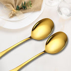 Stainless Steel Serving Spoons Set, 8pc, 10-Inch, Includes 8 Large Spoons, for Parties/Kitchen/Buffet/Catering, Dishwasher Safe, Gold