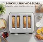 4 Slice Toaster, 6 Browning Settings, Removable Crumb Tray, Stainless Steel Bread Toaster for Bagels, Muffins, Waffles, Defrost, Cancel Button, 120V 1800W
