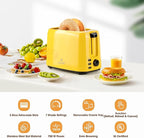 iSiLER 2 Slice Toaster, 1.3 Inches Wide Slot Bagel Toaster with 7 Shade Settings and Double Side Baking, Removable Crumb Tray, Defrost Cancel Function Yellow